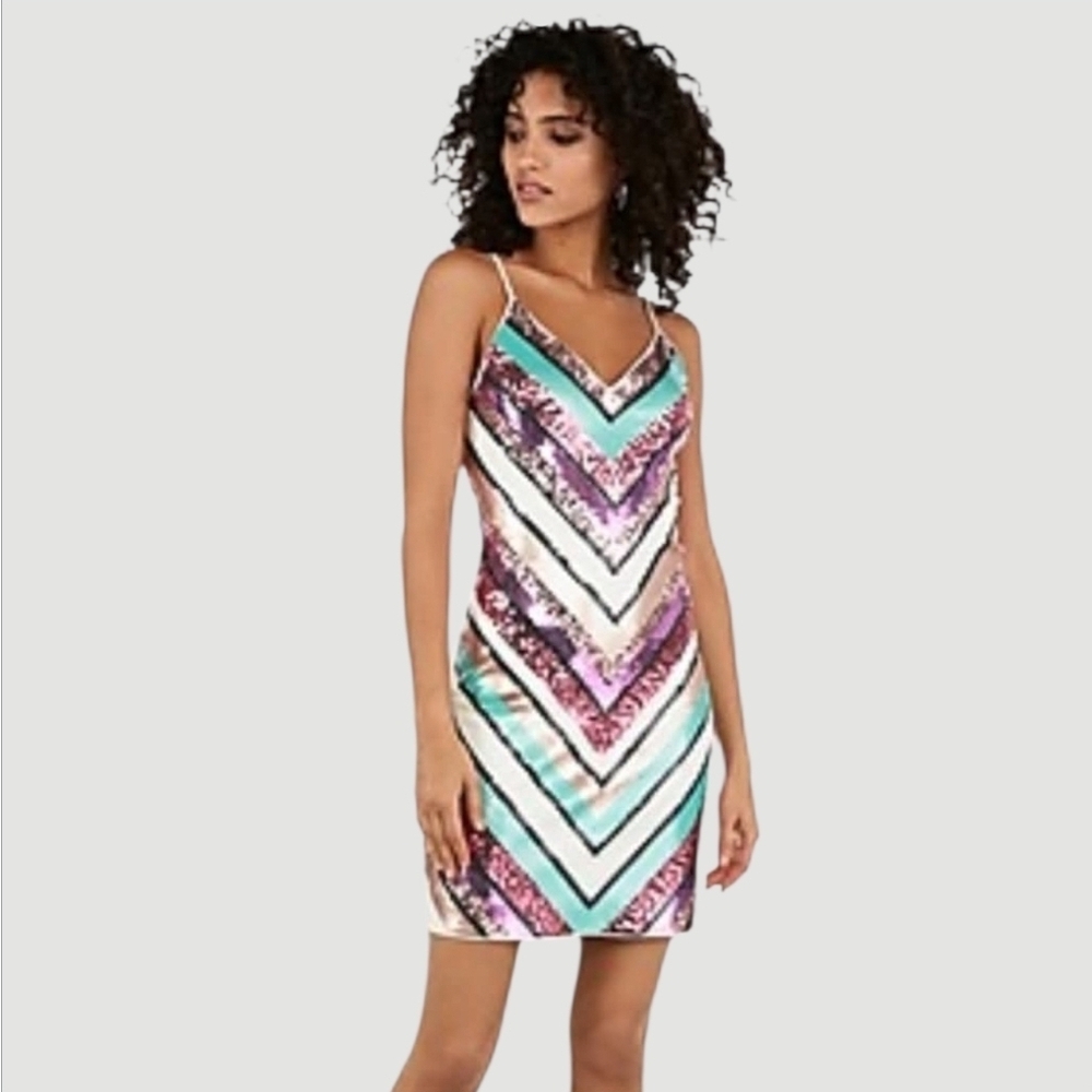 NWT Express Elegant Sequin Chevron Mini Dress ~sz SMALL